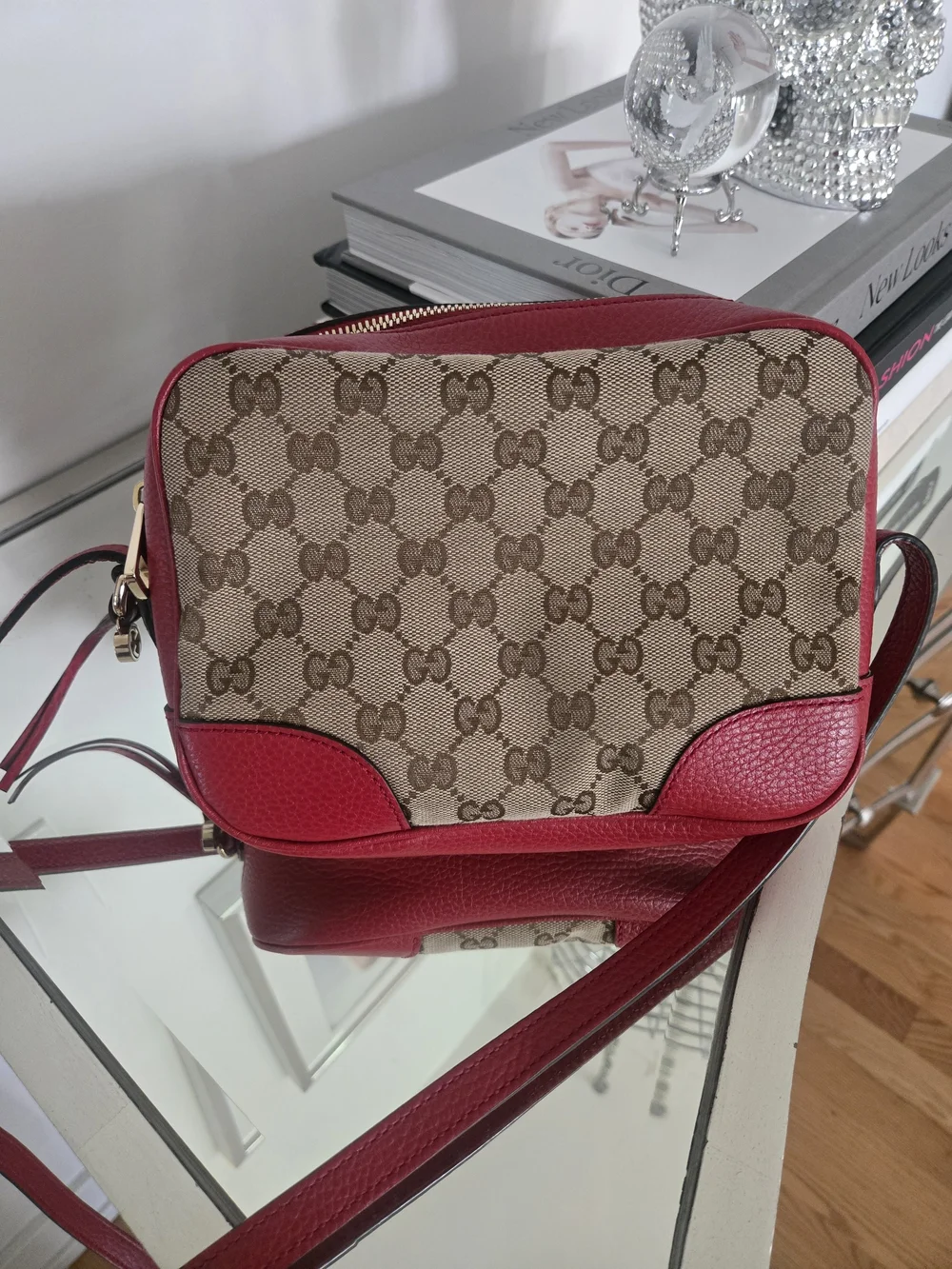 Gucci Red and Beige Canvas Crossbody Bag